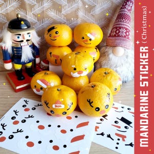 Autocollants mandarine, Noël, Père Noël, bonhomme de neige