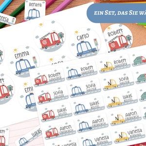 Namensetiketten, Textiletiketten, Kinder, Wasserfest, Auto, Transport, Feuerwehr, Polizei