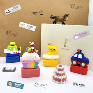 Name stamps, textile stamps, self-inking stamps for clothing, name labels for clothing