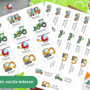 Etiquetas de nomes, etiquetas têxteis, crianças, à prova d'água, carro, transporte, escavadeira, betoneira