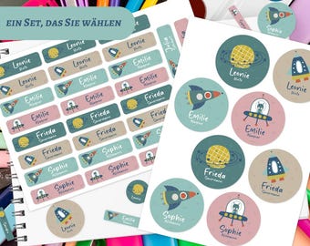 Name labels, name stickers, children's, waterproof, space, astronaut