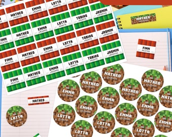 Name labels, textile labels, iron-on labels, children's, waterproof, computer games