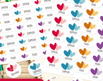 Name labels, fabric labels, iron-on labels, children's, waterproof, heart, lovely