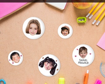 Face button, name button, button with pin, magnet, suction cup / 38 mm, 25 mm