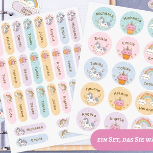 Namensetiketten, Textiletiketten, Kinder, Wasserfest, Einhorn, Unicorn, Regenbogen