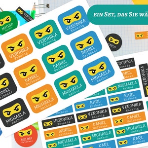 Etiquetas de nome, etiquetas têxteis, crianças, à prova d'água, ninja, Ninjago