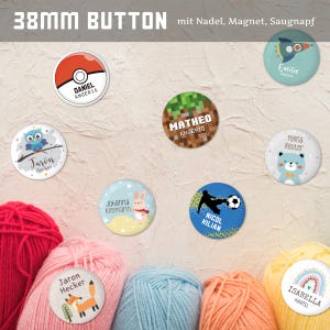 Name button, button with needle, magnet, suction cup / 38 mm