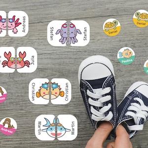 Schoenstickers, schoenlabels, naamlabels, naamstickers, kinderen, waterdicht, zeedieren