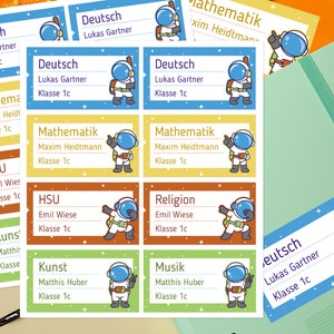 personalisierte Heftaufkleber, Kinder, Weltraum, Astronaut, Wasserfest