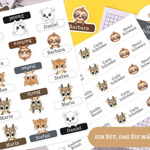 Etichette con nomi, etichette tessili, bambini, impermeabili, zoo, animali
