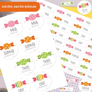 Etichette nominative, etichette tessili, bambini, impermeabili, caramelle