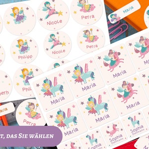 Namensetiketten, Textiletiketten, Kinder, Wasserfest, Einhorn, Fee