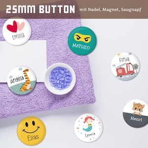 Naamknop, knoop met naald, magneet, zuignap / 25 mm
