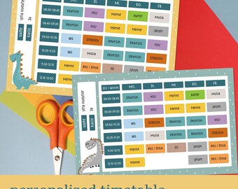 Personalized timetable, stickers, name tag, magnet