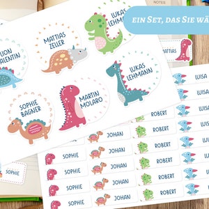 Etiquetas de nombres, etiquetas textiles, infantiles, impermeables, tiranosaurio, dinosaurios