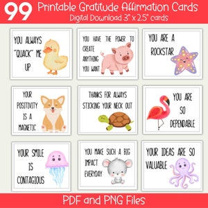 Printable Gratitude Affirmation Encouraging Notes of Encouragement, Lunchbox Notes, Positive Affirmation Cards Printable, Appreciation Note