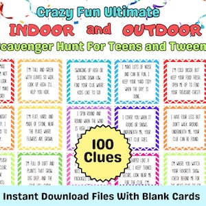 Fun Ultimate Indoor Outdoor Scavenger Hunt For Teen & Tweens Older Kids Scavenger Hunt Teenager Birthday Hunt Teen Party Game Tricky Riddle