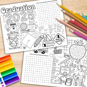 Printable Graduation Coloring Placemat: Class of 2025 Activities (Digital File)