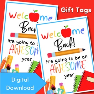 Etiquetas para impressão de boas-vindas de volta às aulas, arco-íris de volta às aulas, novo ano letivo, primeiro dia de aula, primeiro dia de aula, etiquetas para presentes para impressão