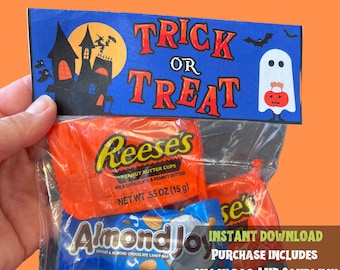 Adorno imprimible para bolsas de dulces de Halloween, obsequios para bolsas de golosinas de Halloween, imprimible para bolsas de dulces, obsequios de Halloween para el aula, descarga