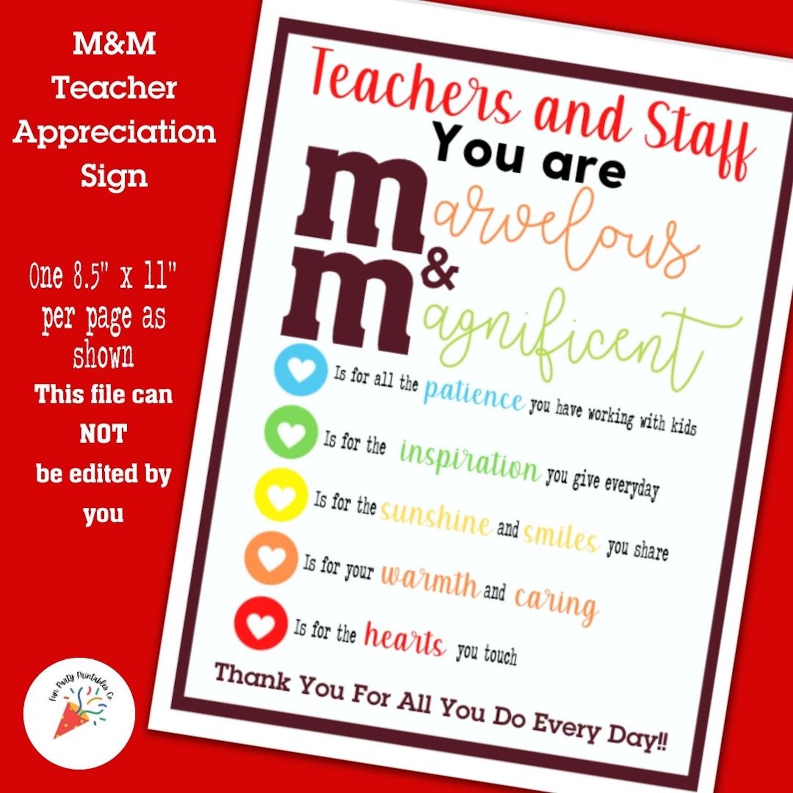 Marvelous &amp; Magnificent Teacher Appreciation Sign, Employee ...