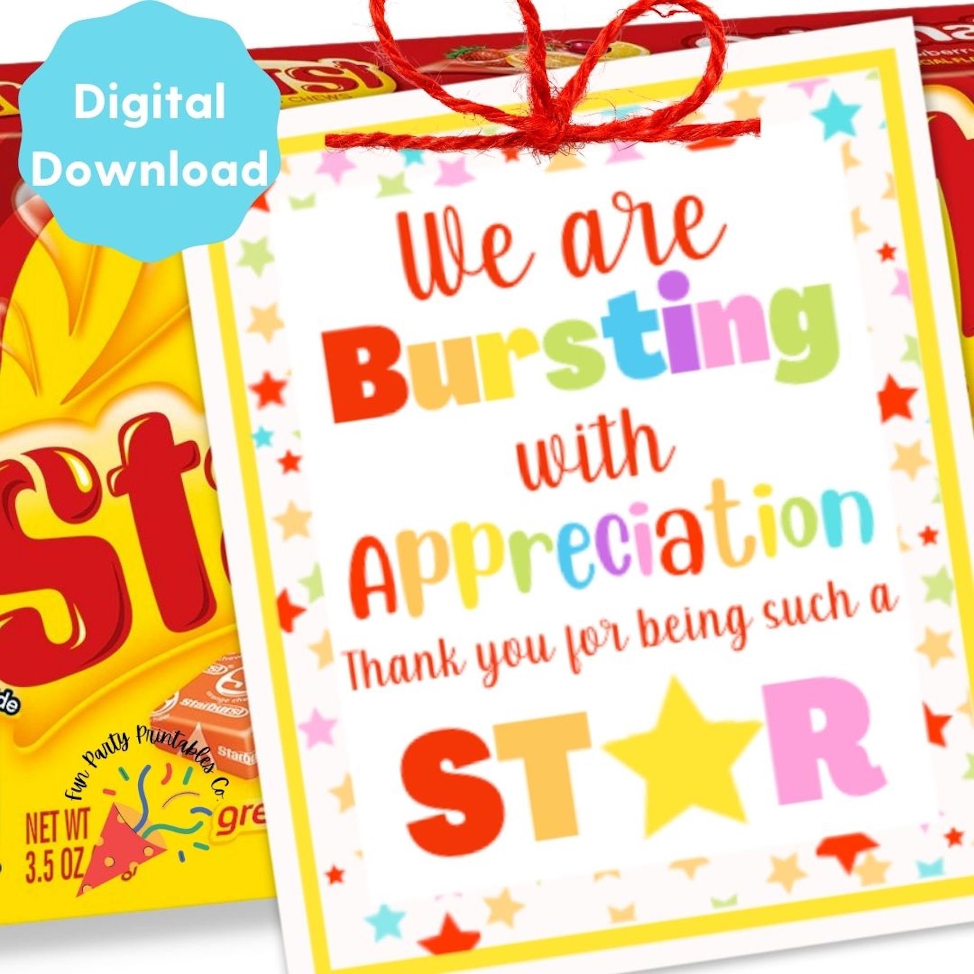 Star Burst Printable Tags, Thank You for Being A Star, Thank You Gifts ...