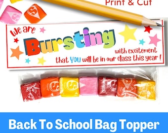 Bursting With Excitement Welcome Back To School Gift, Starburst Kit, Back To School Bag Topper, Fist Day Of School Printable, Ziplock Bag