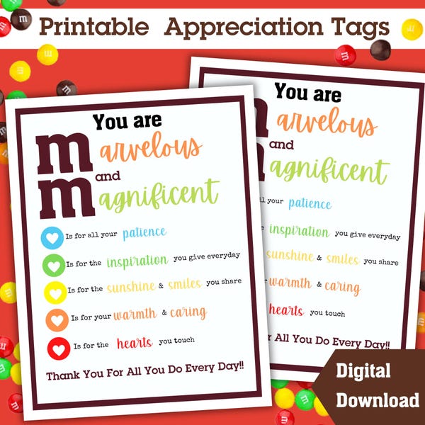 Marvelous Magnificent Appreciation Gift Tags: Printable Thank You (Digital Download)