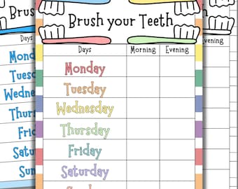 Tabella per la pulizia dei denti dei bambini: monitoraggio giornaliero, adesivi premio (stampabili)