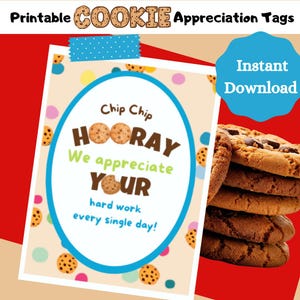 Etichetta di apprezzamento per i dipendenti del biscotto con gocce di cioccolato Chip Chip Hooray, etichetta regalo di riconoscimento di squadra, regalo di squadra Well Done, apprezzamento del personale