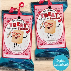 Étiquettes imprimables de la Saint-Valentin de l'enseignant pour la classe, pour des friandises au riz croustillant, barres Krispy