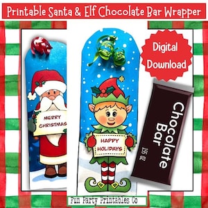 Santa & Elf Candy Bar Wrapper: Christmas Party Favor (Digital Download)