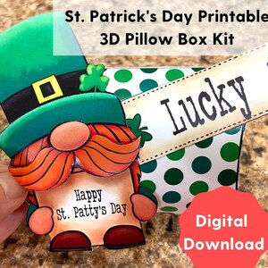 St. Patrick&#39;s Day Gnome, DIY Treat Box, Printable Candy Wrapper, Printable Pillow Box, Candy Bar Box, DIY Kits For Adults, Party Favor