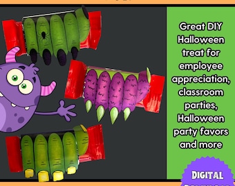 Paquete imprimible de envoltorios para barras de chocolate de Halloween, envoltorios espeluznantes para barras de chocolate, recuerdos de fiesta de Halloween para hacer tú mismo, dulces para el aula.