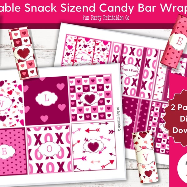Valentine Candy Wrappers, Snack Size Candy Bar, Candy Bar Labels, Candy Bar Wrapper, Valentine Printable Candy Bar Wrapper, DIY Valentine