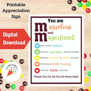 Marvelous and Magnificent Appreciation Sign, Employee Appreciation Sign, Printable Sign, Teacher Appreciation, Staff Thank You, Nurses Week