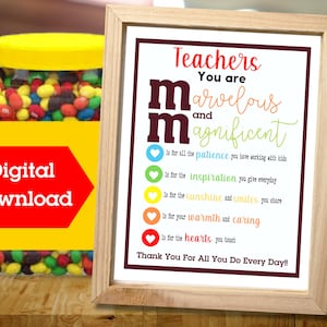 Teacher Appreciation Printable Sign: Marvelous & Magnificent (Digital Download)