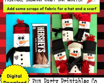 Snowman Printable Candy Bar Wrapper, Candy Stocking Stuffer, Christmas Candy Bar Wrapper, Party Favor Gift, DIY Printable Gift Idea, Candy