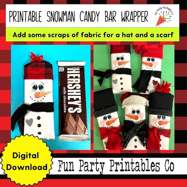 Snowman Printable Candy Bar Wrapper, Candy Stocking Stuffer, Christmas Candy Bar Wrapper, Party Favor Gift, DIY Printable Gift Idea, Candy