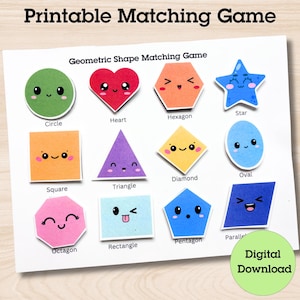Shapes Matching Game: Toddler Preschool Learning (PDF Printable)