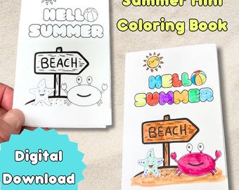 夏のミニぬり絵ブック 子供向けアクティビティ、教室アクティビティ、印刷可能なぬり絵ページ