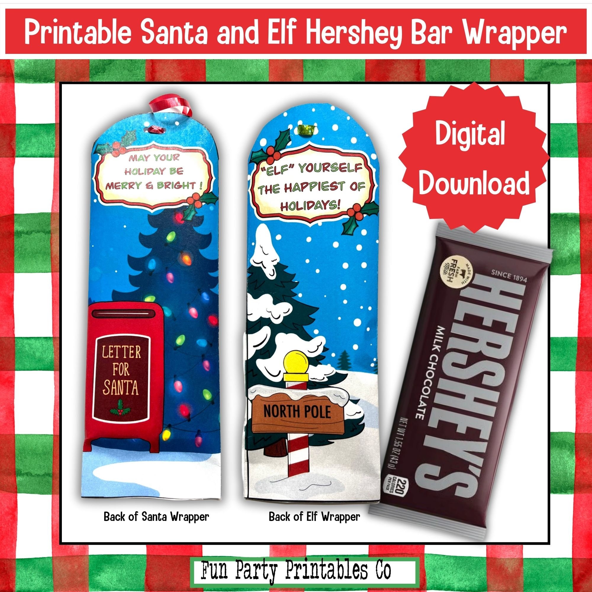 Printable Christmas Candy Bar Wrapper, Santa Hershey Bar Wrapper, Elf ...