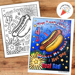 Funny 4th of July Coloring Page: Hot Dog Printable (PDF)