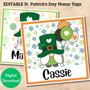 Plantilla de etiquetas con nombre para el día de San Patricio para el aula EDITABLE / Imprimible / Etiquetas para el aula / Etiquetas con nombre Cubby para escritorios, escuelas, maestros y estudiantes