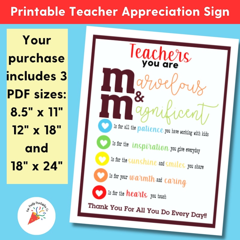 M &amp; M Teacher Appreciation - Etsy