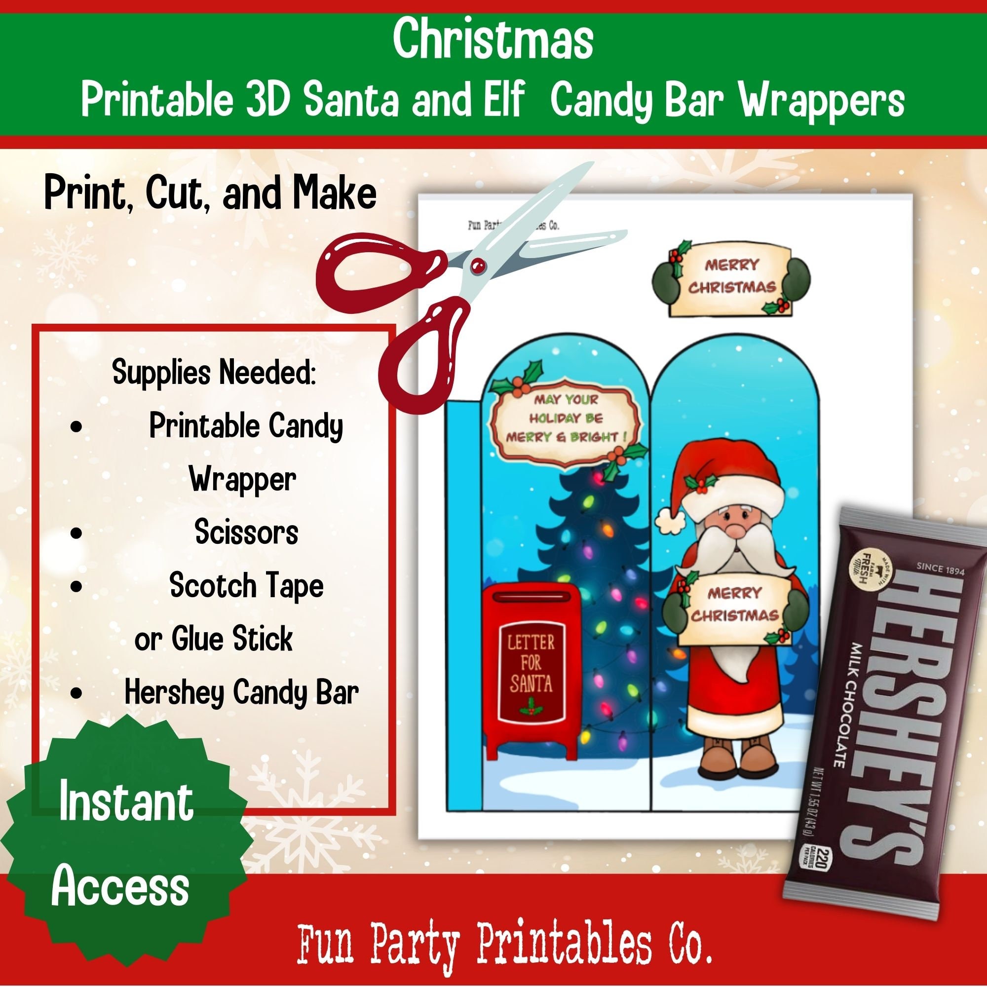 Printable Christmas Candy Bar Wrapper, Santa Hershey Bar Wrapper, Elf ...