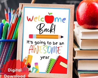 Welcome Back To School Printable Sign, Rainbow Back To School, New School Year, First Day Of School, 1st Day of School, Printable Sign