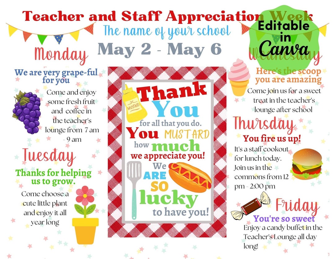 Picnic Themed Teacher Appreciation Week Itinerary Poster Printable