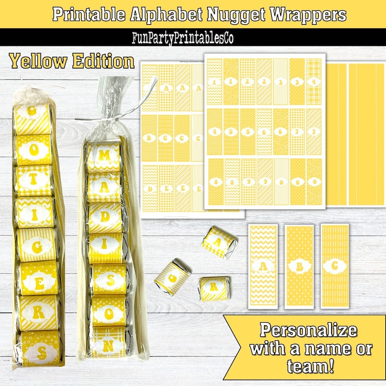 Yellow Alphabet Hershey Nugget Wrappers: DIY Candy Bar (printable PDF ...