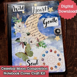 Celestial Moon Composition Notebook Cover Printables - DIY Astrology Journal Making Kit for Junk Journals & Crafts